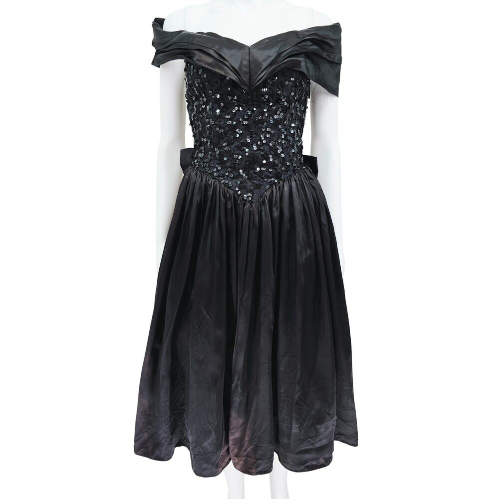 Vintage 80's Gunne Sax Sequin Dress Gown Black 5
